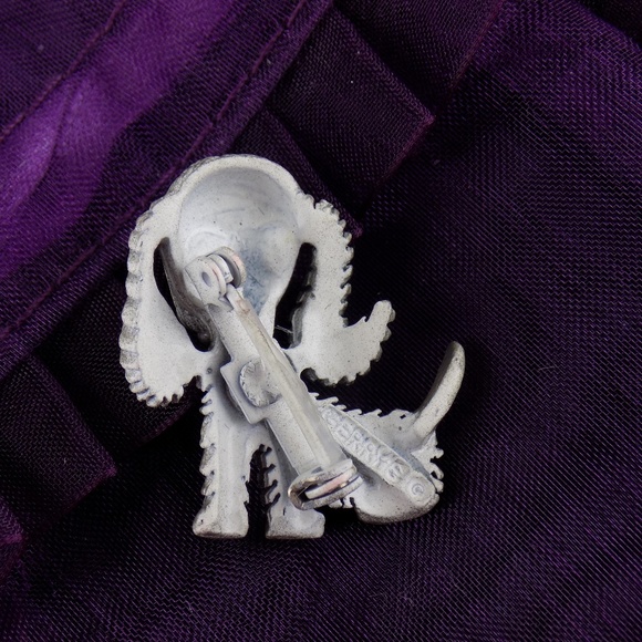 Vintage Gerry's gray enamel dog green rhinestone - Picture 3 of 5